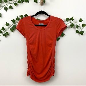 Athleta Orange Rushed Side Scoop Neck T Shirt SZ S